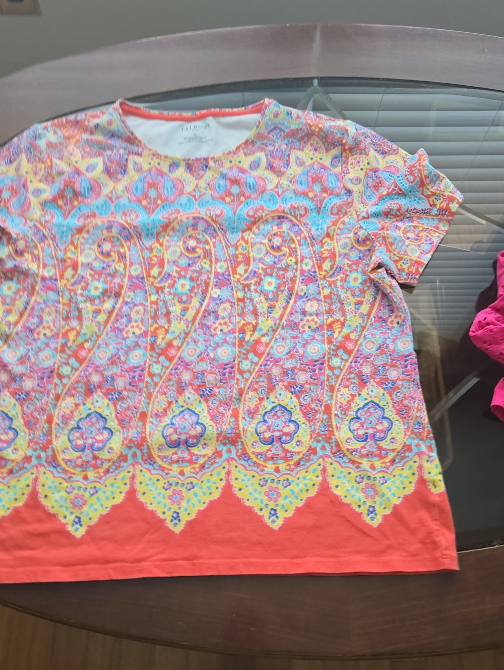 Talbots Coral Multicolor Paisley Short Sleeve Top